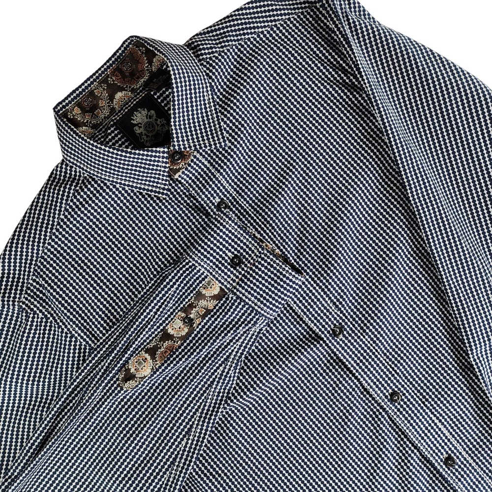 English Laundry Button Down Men Size M Navy White Dot Paisley Cotton Shirt